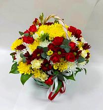 Цветочная композиция из Хризантемы и Розы в корзине в Котельниче