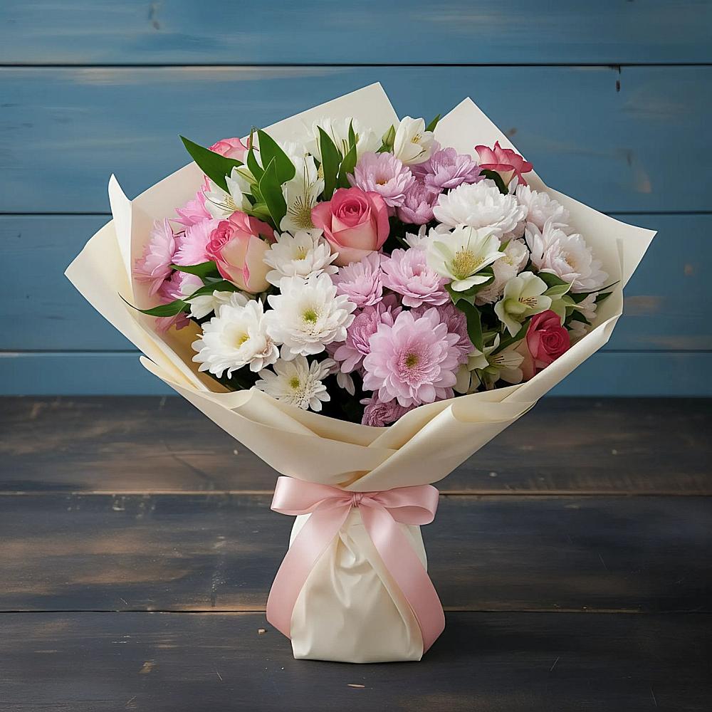 Букет цветов из: Хризантемы, Альстромерии и Розы в Котельниче